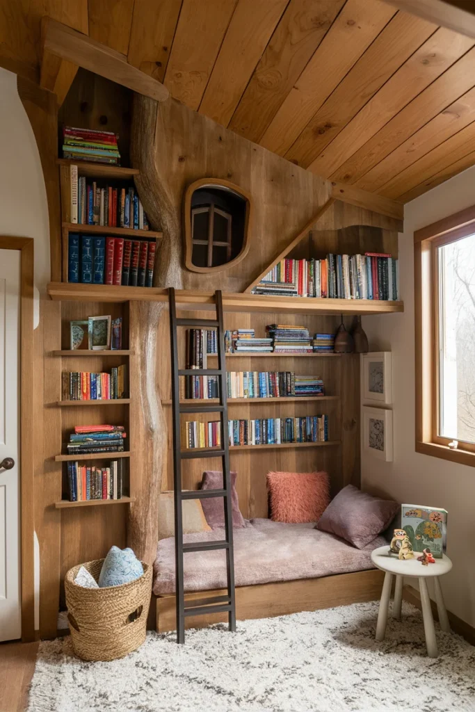 11 Whimsical Children’s Bookshelf Designs for Kids 6 Treehouse bookshelf