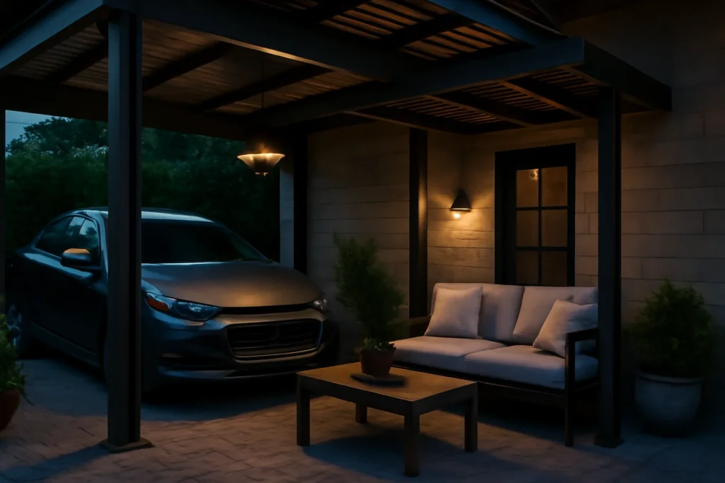 10 Beautiful Car Porch Setup Ideas for a Stylish and Functional Space 10 Use String Lights for a Magical Glow