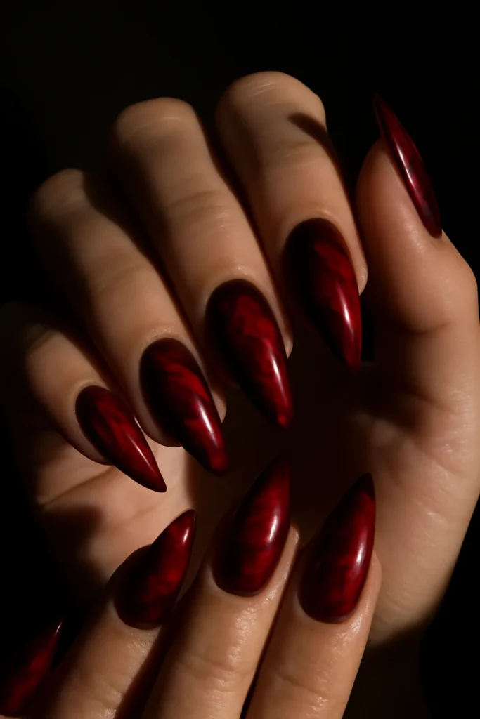 13 Halloween Nail Ideas 2025 | Spooky-Chic & Easy Nail Designs 6 Vampire Cat Eye Tips