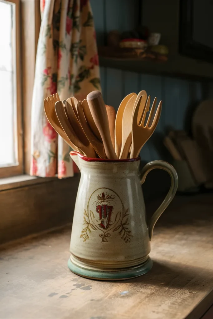 13+ Smart and Stylish Utensil Holder Ideas for Every Kitchen 10 Vintage Pitcher as Utensil Holder