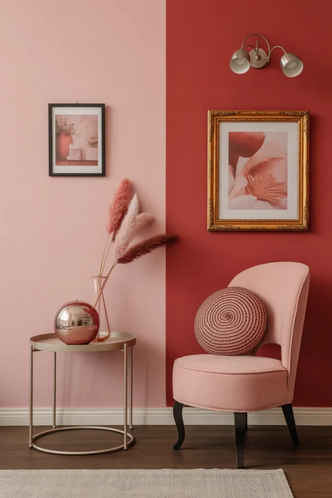 Coquette Pink & Red Wall Decor Ideas for a Chic and Stylish Home 3 Wall decor scene with contrasting pink and red walls