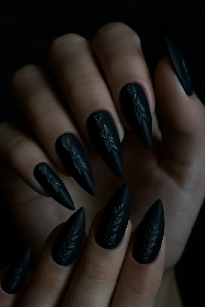 13 Halloween Nail Ideas 2025 | Spooky-Chic & Easy Nail Designs 9 Wednesday Addams Blackout