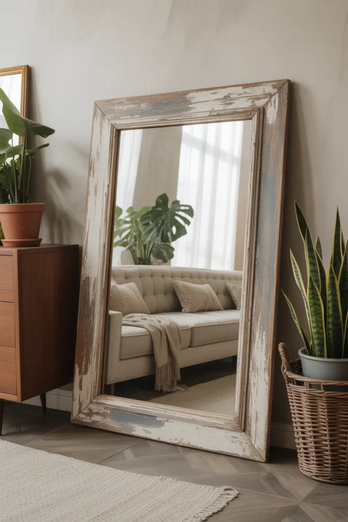 11 Bohemian Mirror Wall Decor Ideas to Elevate Your Space 8 an antique mirror with a distressed