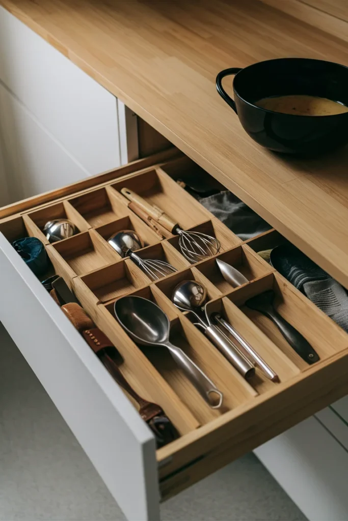 13+ Smart and Stylish Utensil Holder Ideas for Every Kitchen 8 bamboo divider tray in drawe