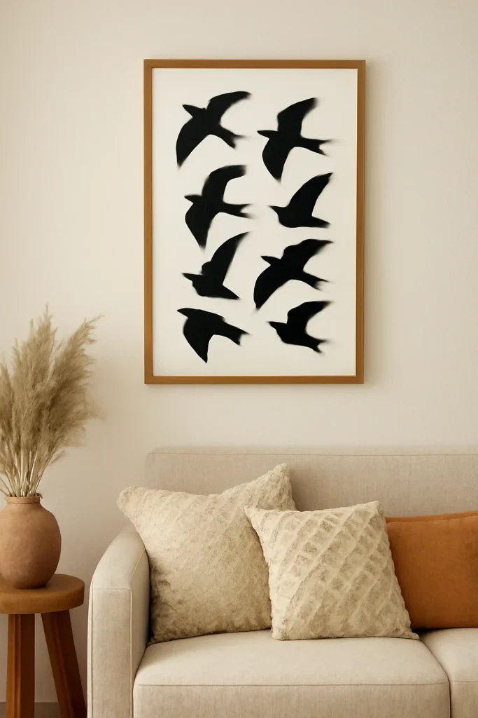 10 DIY Wall Decor Ideas Under $20 3 black paper bird silhouettes mounted on a white background