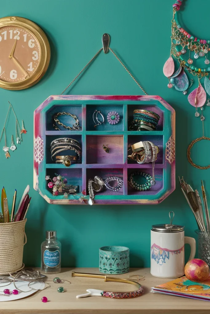17+ Clever DIY Jewelry Storage Ideas to Keep Your Collection Tangle-Free 11 boho painted silverware tray