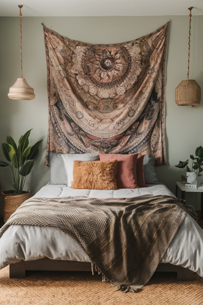 30 Aesthetic and Cute Bedroom Decor Ideas for Inspiration 18 boho wall tapestry hanging above a bed w Usg Yrf9RUqW5q2Gu YZbg KvMRqvkvSPuZ2a IoVCNfQ