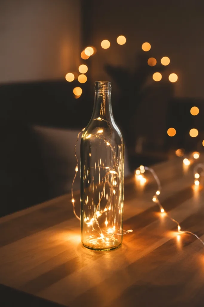 15 Creative DIY Recycled Bottle Decorations for Your Home 4 bottle with a string of warm fairy lights