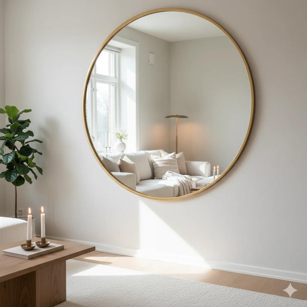 How to Decorate a Large Wall in Your Living Room: Creative and Stylish Ideas 5 bright living room with a large round mirror