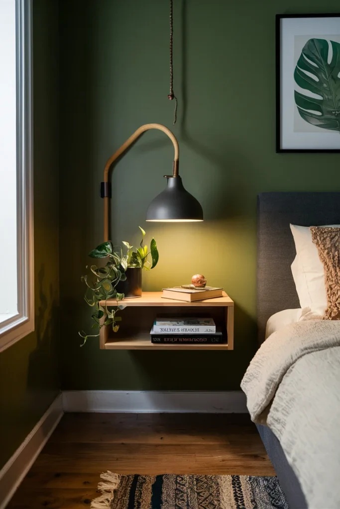 30 Aesthetic and Cute Bedroom Decor Ideas for Inspiration 17 floating nightstand with a plant a lamp L6iHaoJaTjOtQ5HmiJhxTg Vd6ZinjBT3qrSMIELtqM9g