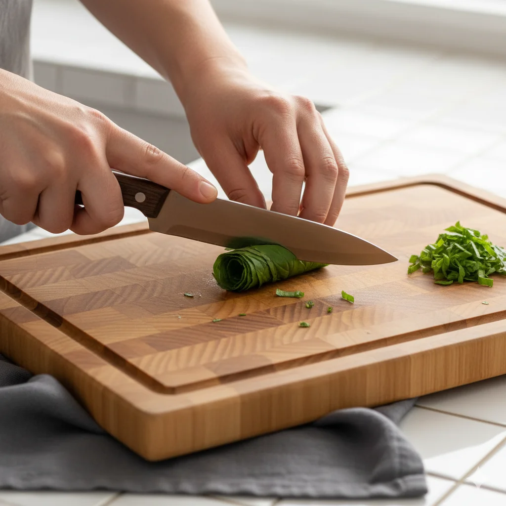Cutting Board Secrets: Save Time & Mess 4 fresh basil on a wooden cutting board