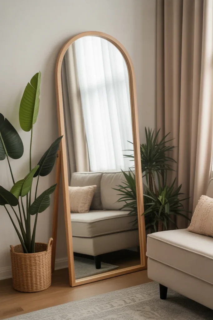11 Bohemian Mirror Wall Decor Ideas to Elevate Your Space 6 full length floor mirror with a minimalist wooden frame