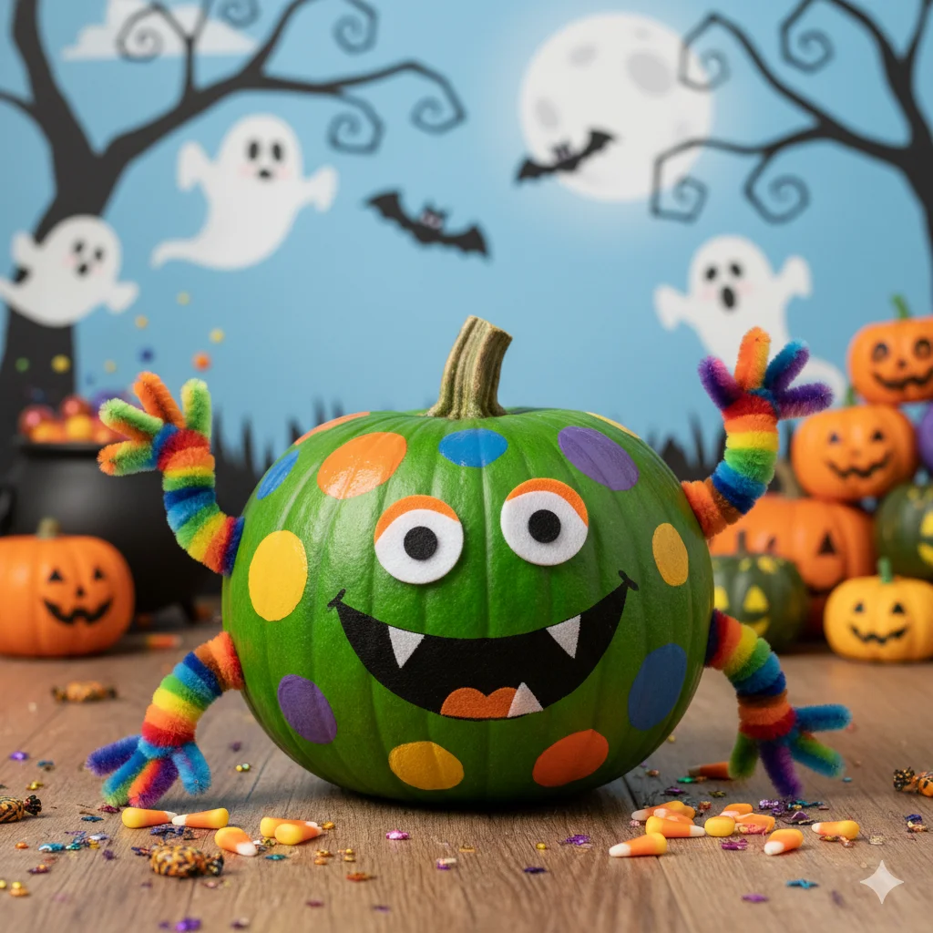 10 Fun And Easy Pumpkin Painting Ideas for Kids 3 fun green painted pumpkin as a friendly monster