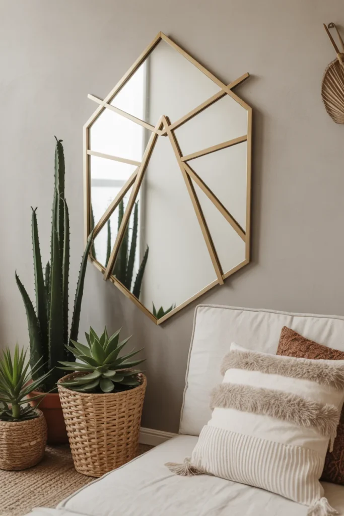 11 Bohemian Mirror Wall Decor Ideas to Elevate Your Space 9 geometric mirror with sharp angular edges
