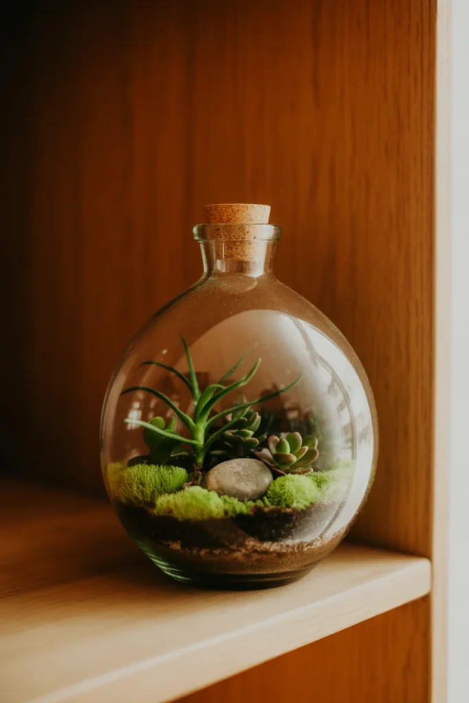 15 Creative DIY Recycled Bottle Decorations for Your Home 9 glass bottle turned into a terrarium
