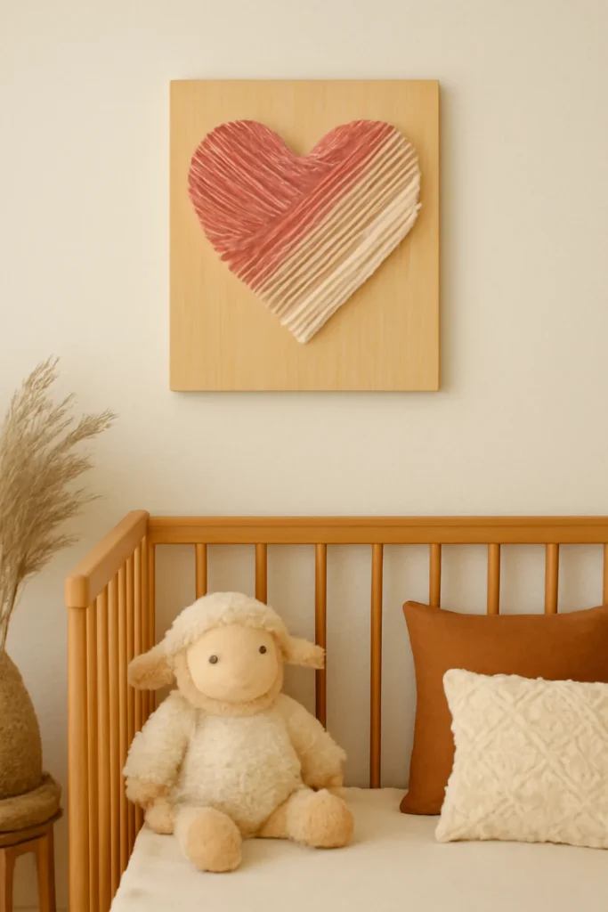 10 DIY Wall Decor Ideas Under $20 9 heart shaped yarn wall art piece