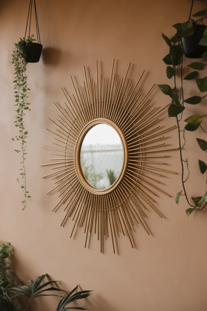 11 Bohemian Mirror Wall Decor Ideas to Elevate Your Space 2 large sunburst mirror with golden rays