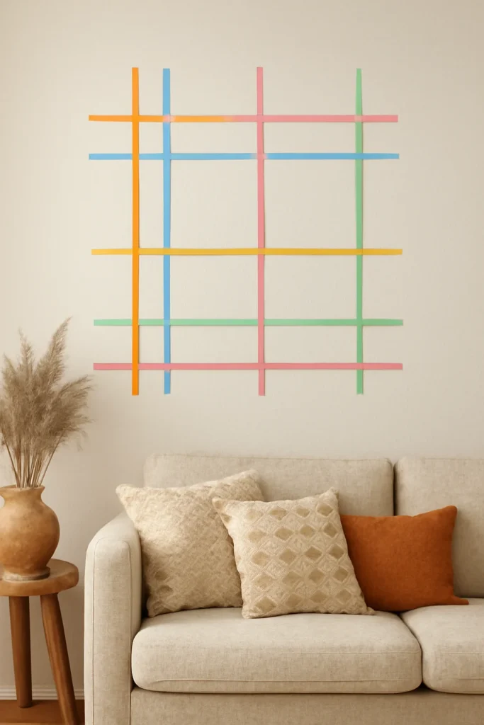 10 DIY Wall Decor Ideas Under $20 4 living room wall with colorful washi tape
