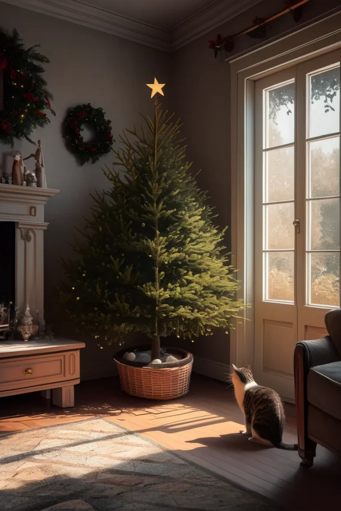 Christmas Tree Safety Tips for Pets You’ll Wish You Knew Sooner 2 living room with a securely placed Christmas tree in the corner
