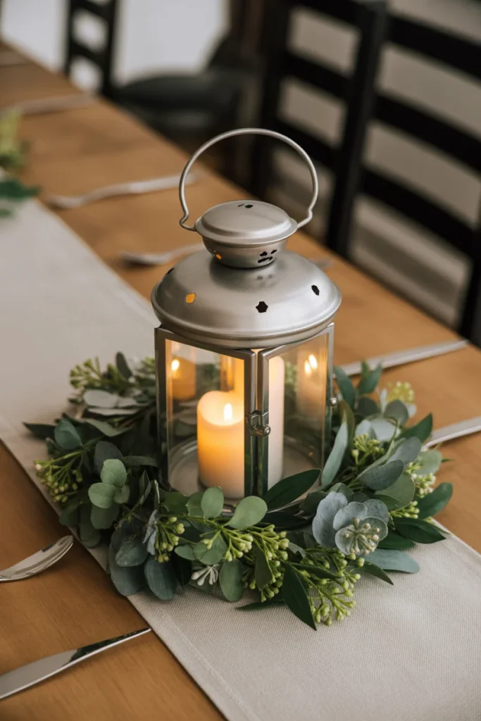 15 DIY Wedding Centerpieces Ideas to Elevate Your Special Day 9 metal lantern surrounded by lush greenery