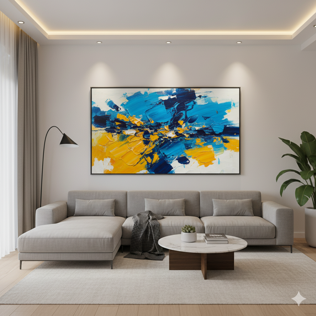 How to Decorate a Large Wall in Your Living Room: Creative and Stylish Ideas 3 minimalist living room with the colorful abstract painting