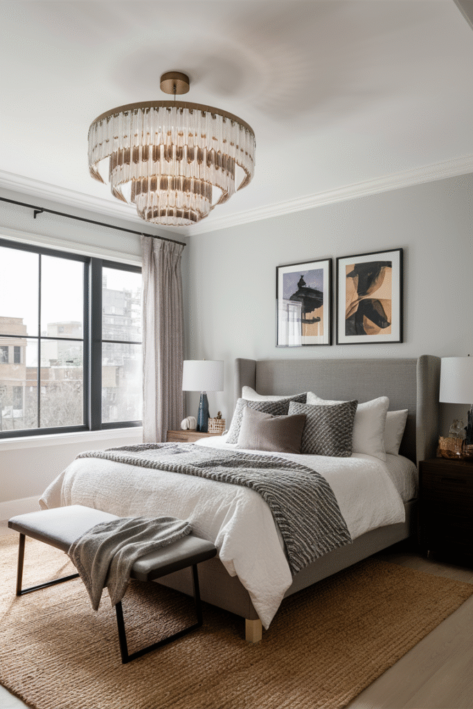 30 Aesthetic and Cute Bedroom Decor Ideas for Inspiration 20 modern chandelier as a statement ceiling ykpCPilUQIOqxQne6KLPmQ uVduUANwS3Ou6O2kDVnYlw