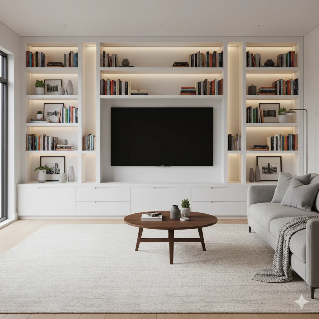 How to Decorate a Large Wall in Your Living Room: Creative and Stylish Ideas 8 modern living room with built in shelving