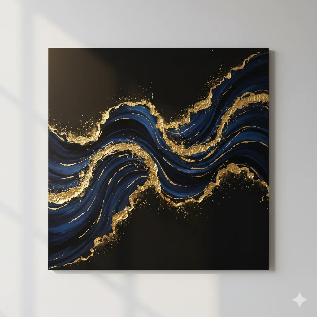 10 Modern Wall Art Ideas to Transform Your Space – Stylish Home Decor Tips 9 modern wall art with abstract waves in navy blue