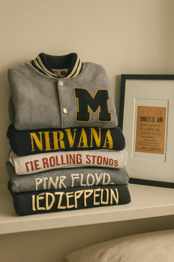 17 Things You Dont Really Need in Your Closet 2 nostalgic stack of folded band t shirts