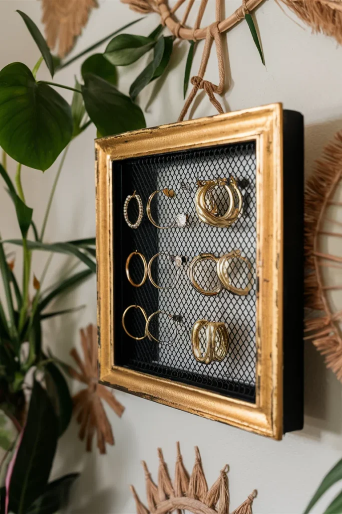 17+ Clever DIY Jewelry Storage Ideas to Keep Your Collection Tangle-Free 6 photo of a gold pain board