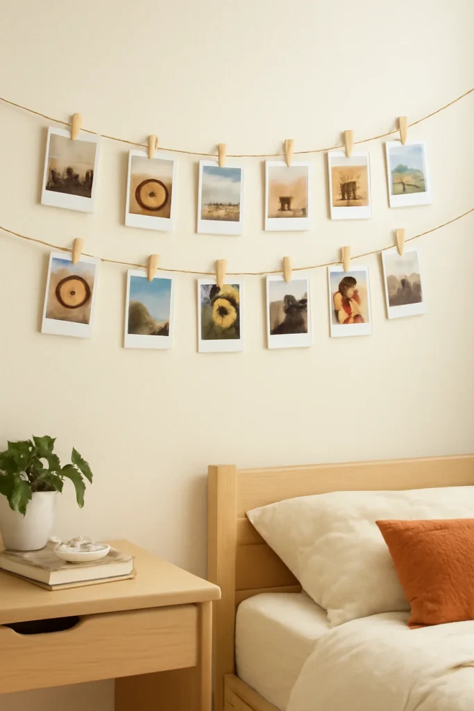 10 DIY Wall Decor Ideas Under $20 5 photo string display with polaroid