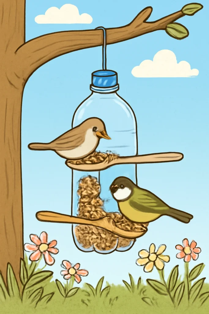 Plastic Bottle Hacks: 15 Easy Ways to Reuse Them Creatively 3 plastic bottle bird feeder hanging from a tree branch