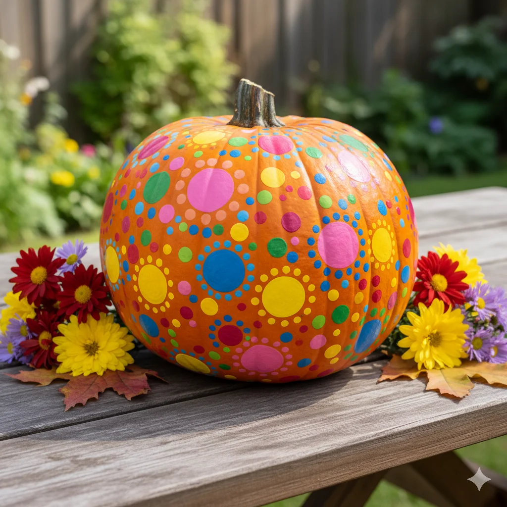 10 Fun And Easy Pumpkin Painting Ideas for Kids 4 pumpkin covered in multicolored polka dots