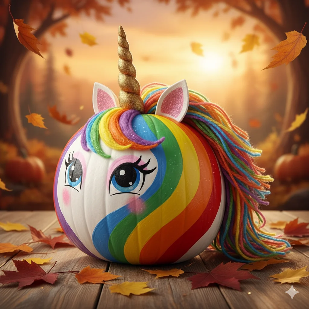 10 Fun And Easy Pumpkin Painting Ideas for Kids 2 pumpkin designed as a rainbow unicorn
