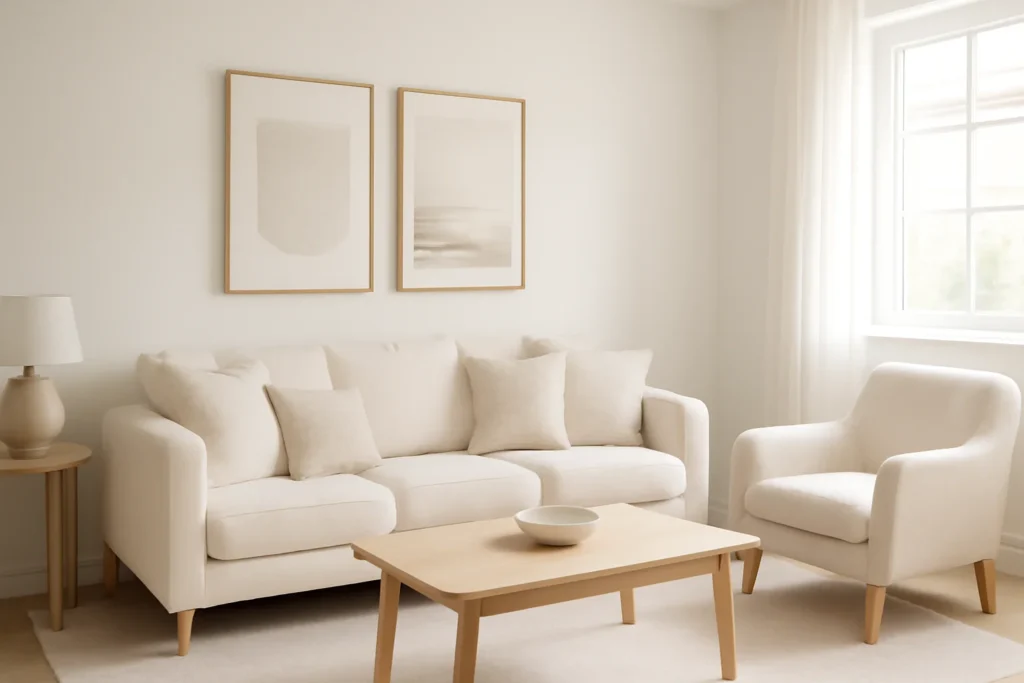 7 Tricks to Make a Small Living Room Look Bigger Instantly 3 small living room with light colored walls in soft white 1