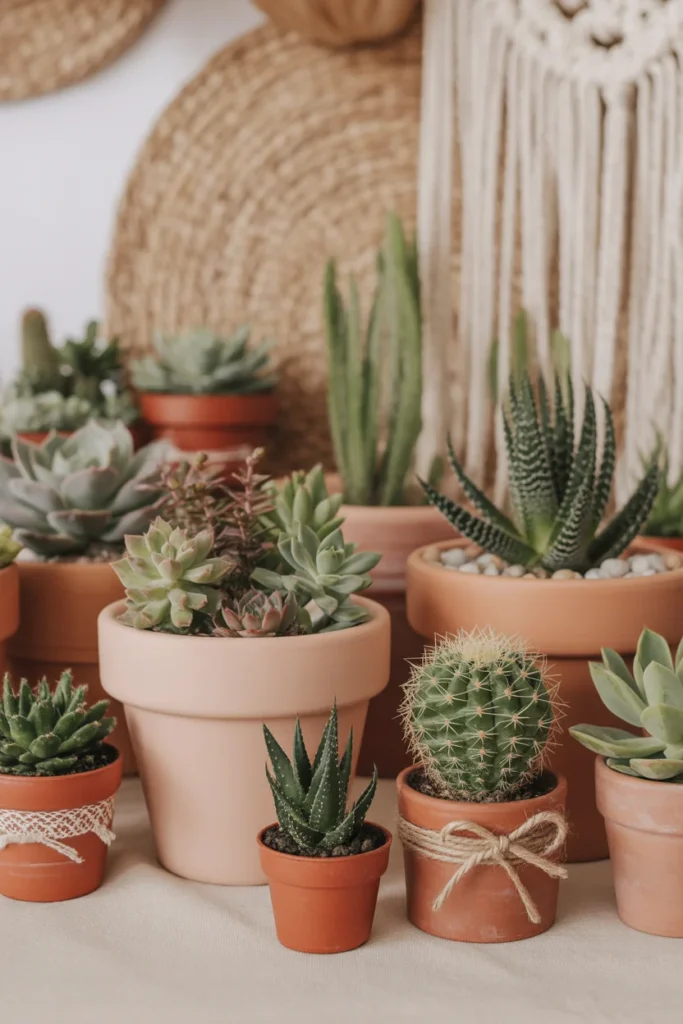 15 DIY Wedding Centerpieces Ideas to Elevate Your Special Day 5 small succulents and cacti in terracotta pots