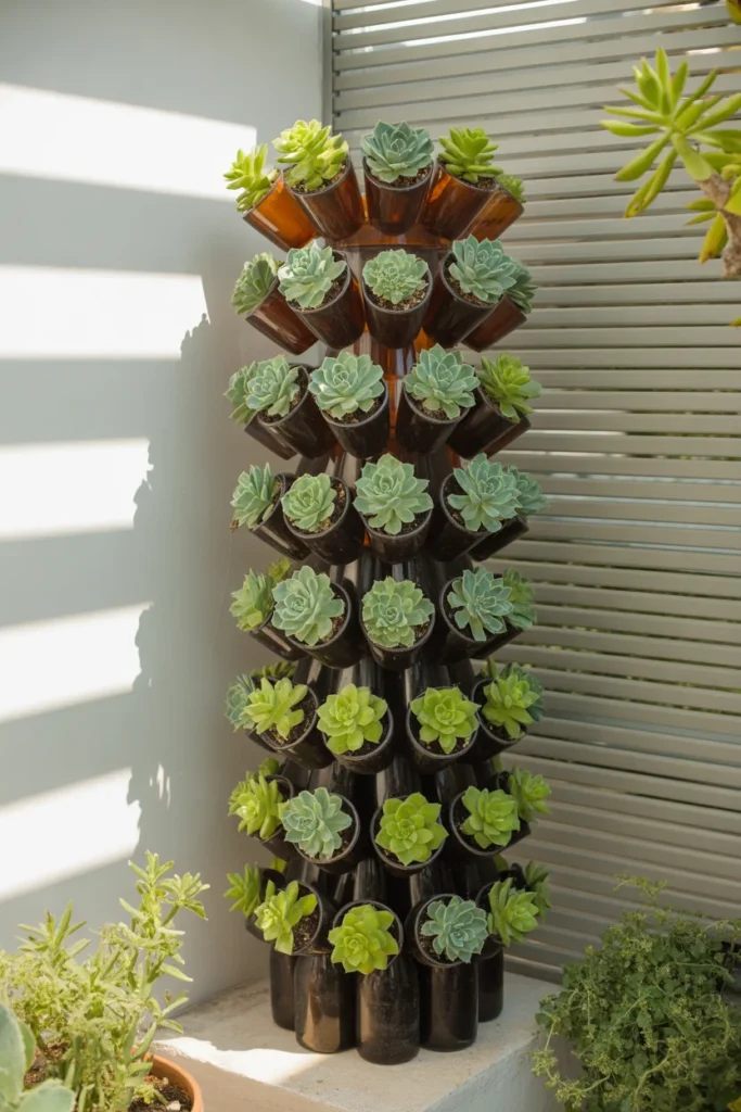 15 Creative DIY Recycled Bottle Decorations for Your Home 7 stack of bootle
