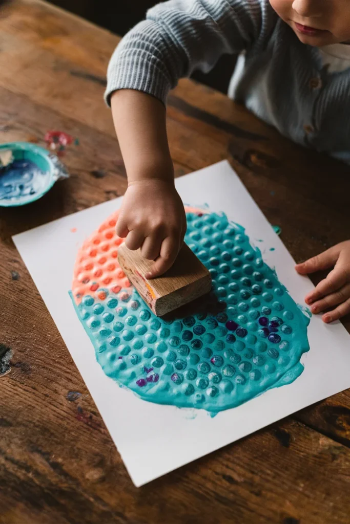 12+ Creative Baby Painting Ideas to Try at Home 4 toddler stamping bubble wrap with paint