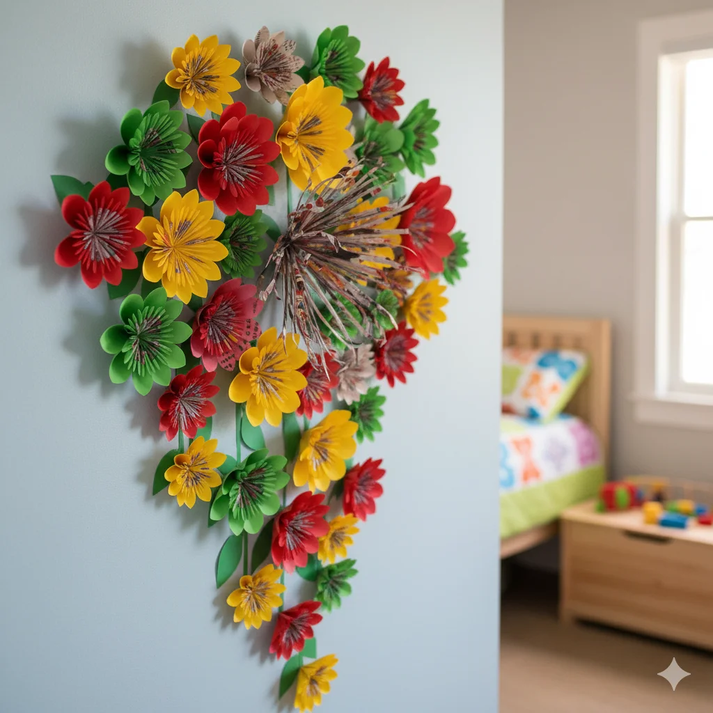 DIY Wall Decor: Transform Your Home with Easy Homemade Projects 6 wall decorated with upcycled paper flowers