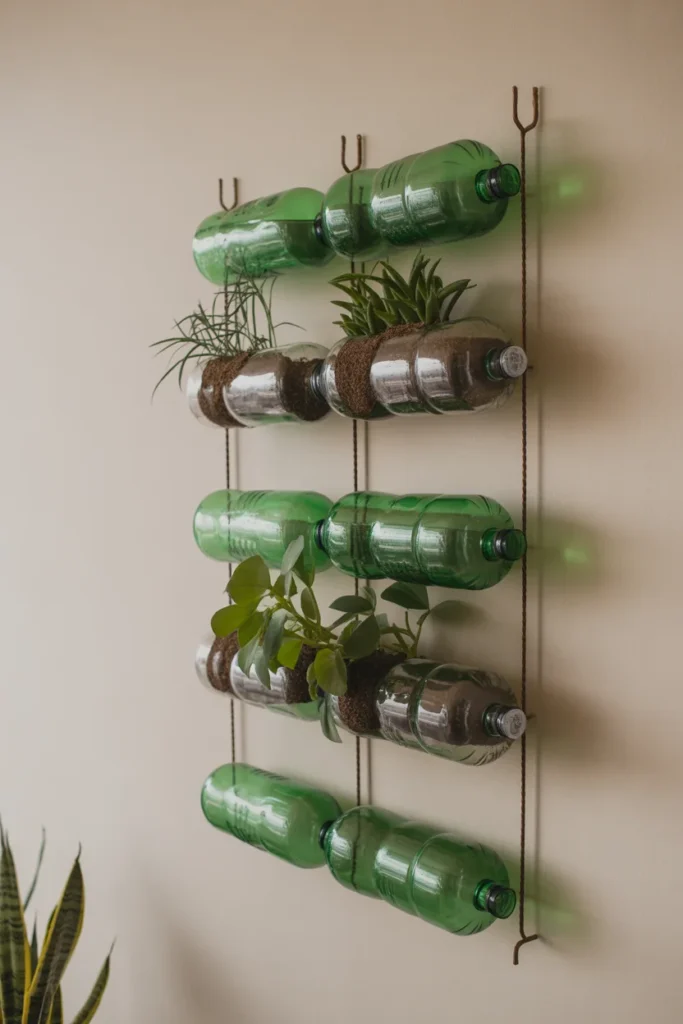 15 Creative DIY Recycled Bottle Decorations for Your Home 3 wall mounted planter made from recycled bottles