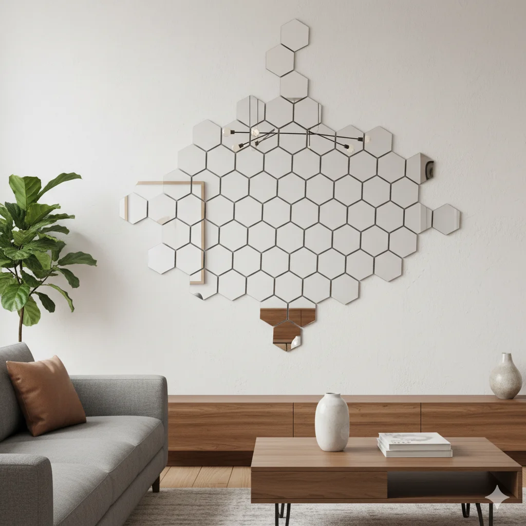 13 Dollar Tree DIY Home Decor Ideas on a Budget 9 A set of small round Dollar Tree mirrors arranged in a geometric pattern