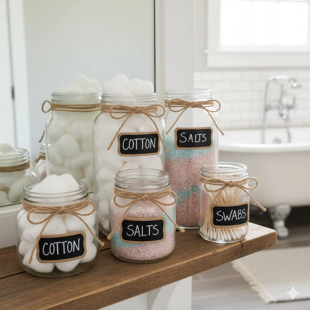 13 Dollar Tree DIY Home Decor Ideas on a Budget 11 Clear Dollar Tree jars filled with cotton balls