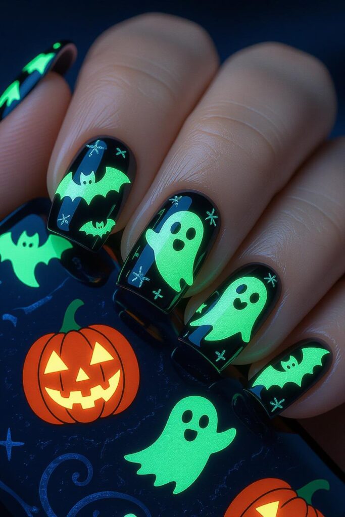 17 Halloween Nail Ideas for 2025 10 Cute mummy wrap Halloween nail design with white bandages
