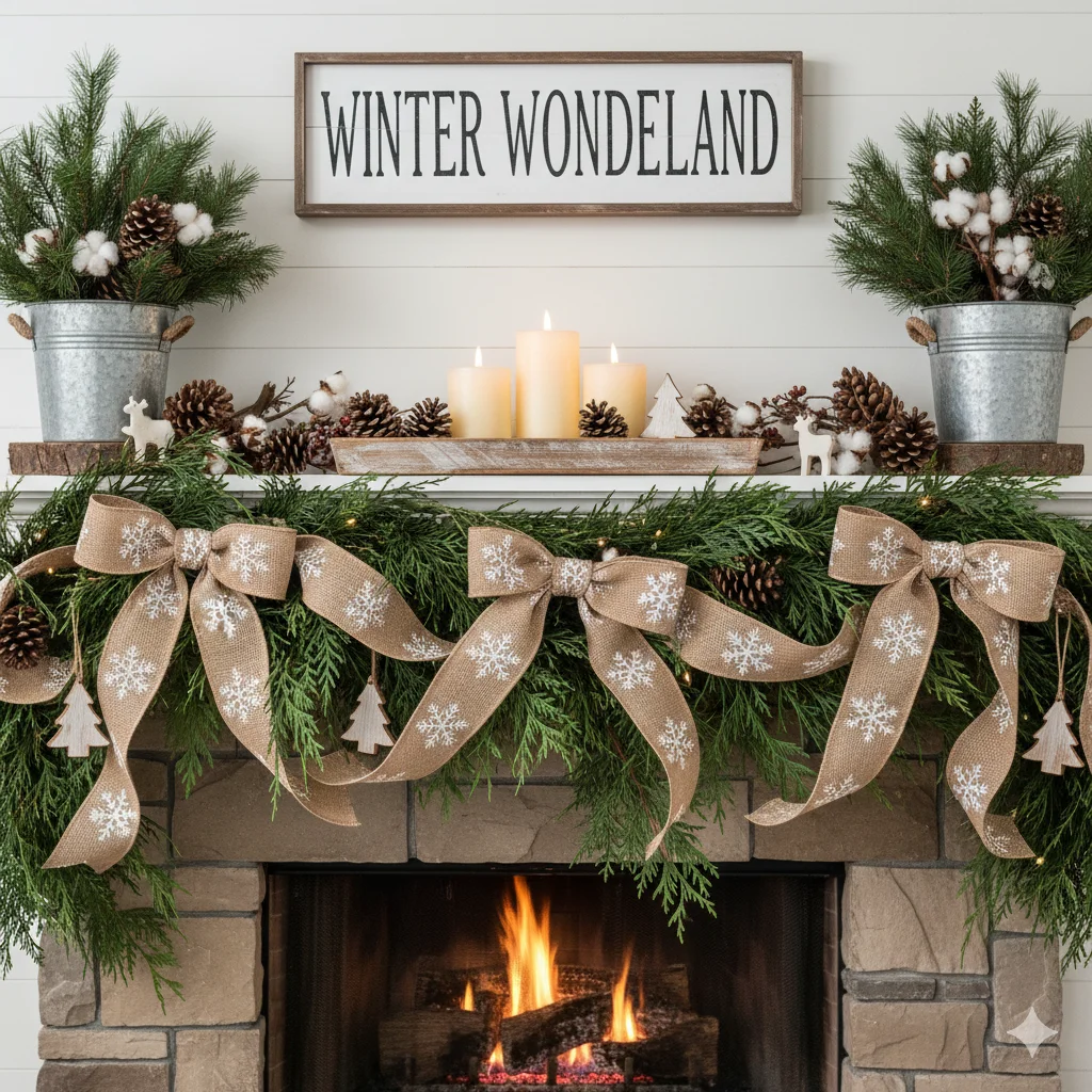 13 Christmas Fireplace Mantel Ideas: Cozy & Festive Inspiration 2 Rustic farmhouse Christmas mantel