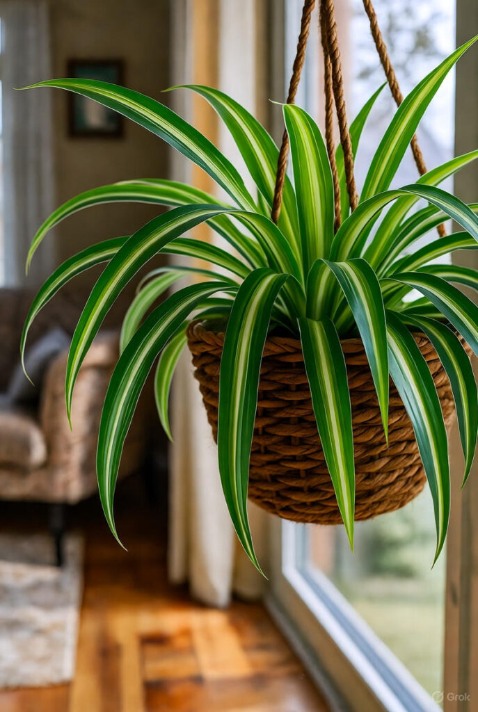 Best Indoor Plants for Air Purification: Breathe Cleaner & Beautify Your Home 2 Spider plant Chlorophytum comosum in a hanging basket