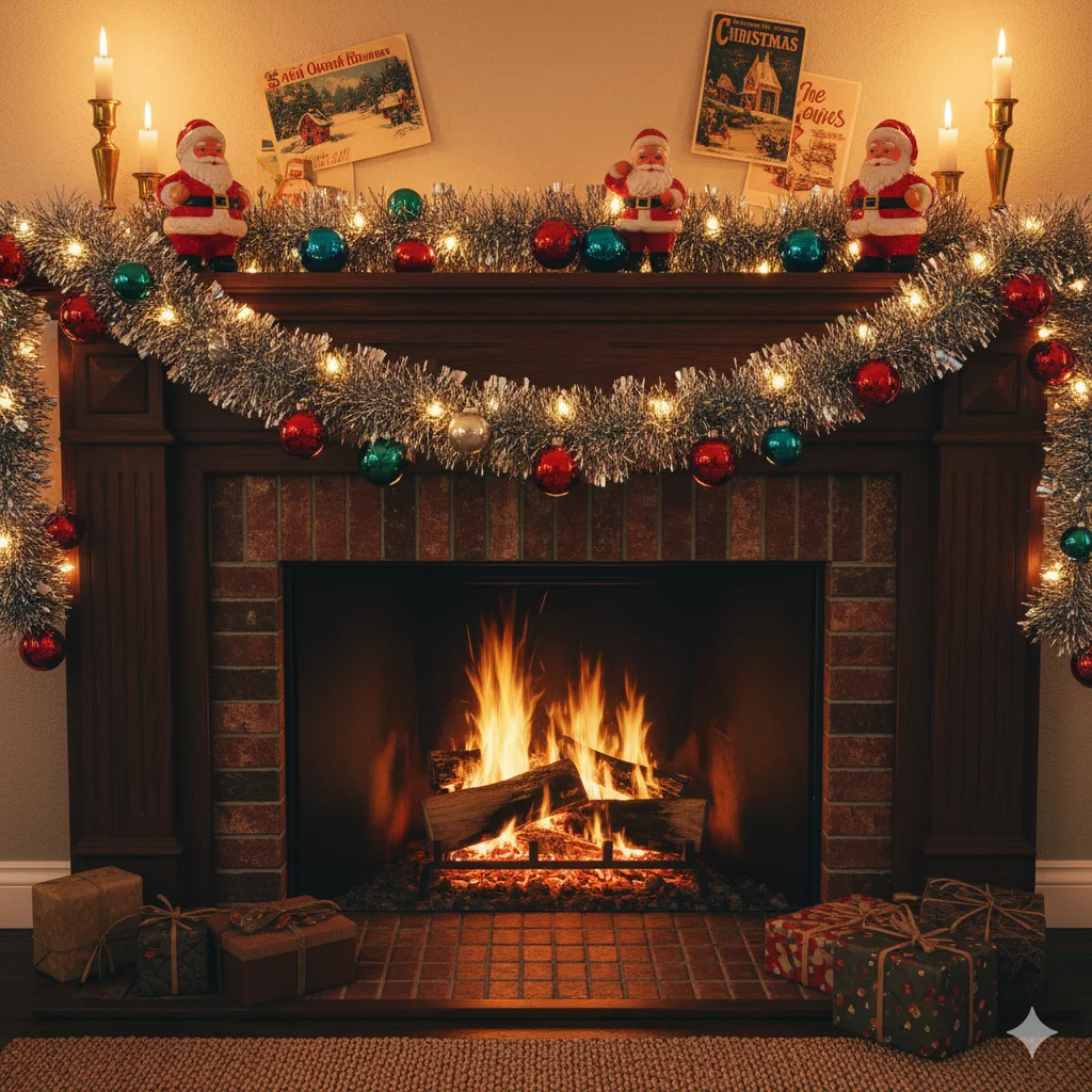 13 Christmas Fireplace Mantel Ideas: Cozy & Festive Inspiration 6 Vintage Christmas mantel with antique ornaments