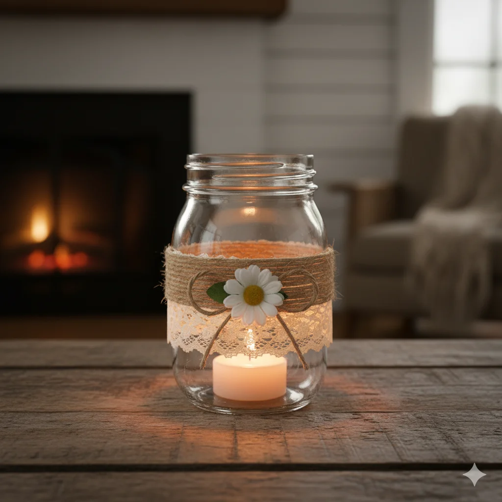 13 Dollar Tree DIY Home Decor Ideas on a Budget 2 cozy farmhouse style DIY Dollar Tree mason jar candle holder