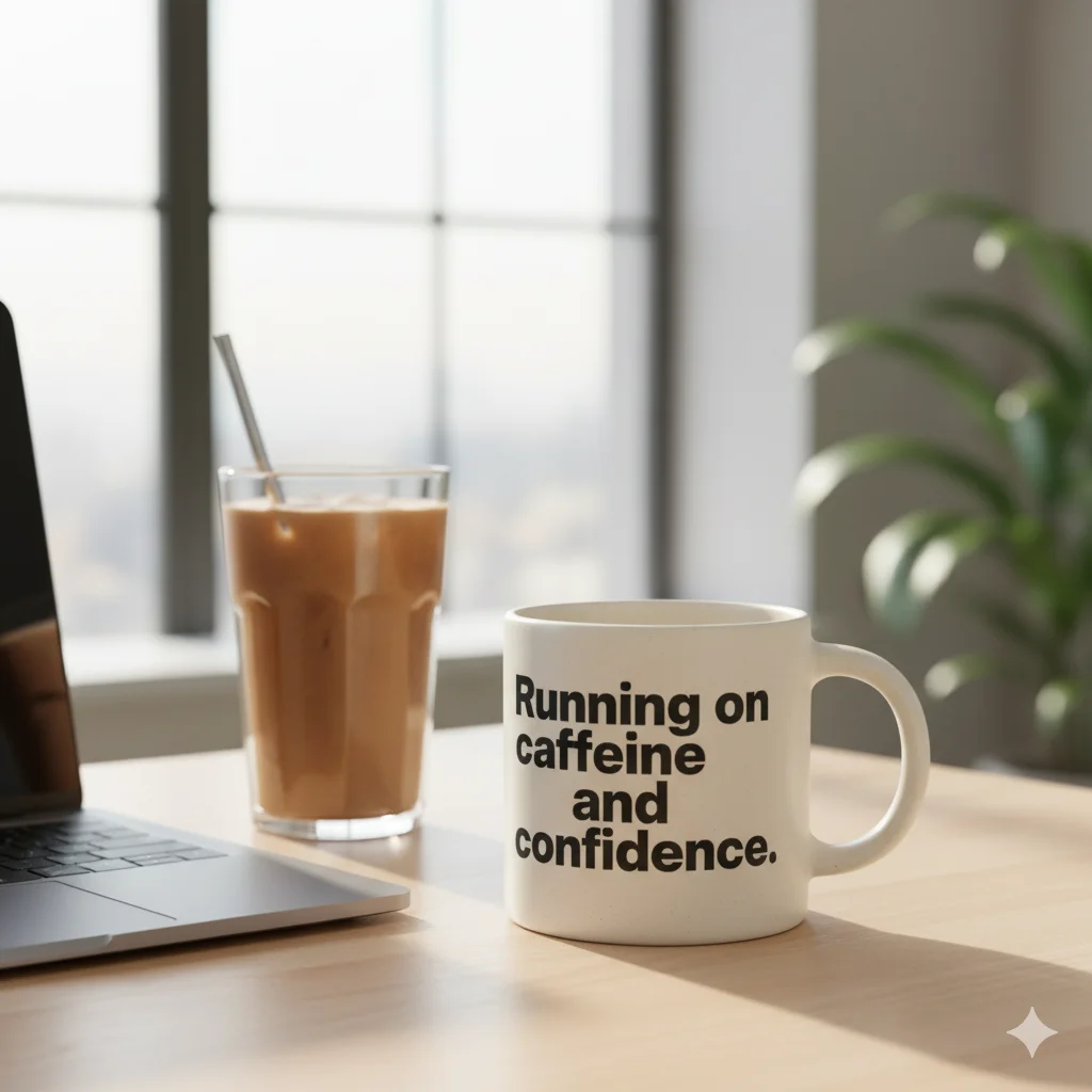 12 Best modern Handmade Mugs for Coffee Lovers 2025 3 handmade ceramic mug with text ‘Running on caffeine and confidence