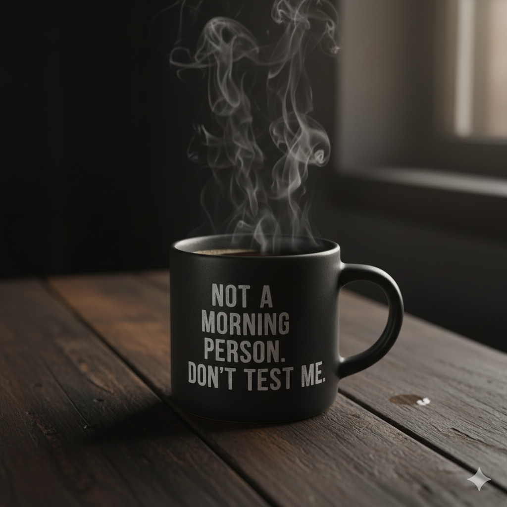 12 Best modern Handmade Mugs for Coffee Lovers 2025 10 handmade ceramic mug with white text ‘Not a morning person