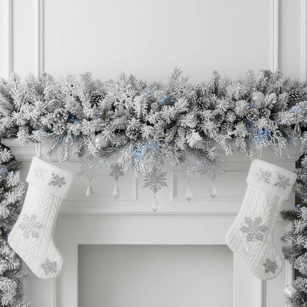 13 Christmas Fireplace Mantel Ideas: Cozy & Festive Inspiration 7 white Christmas mantel with white garland